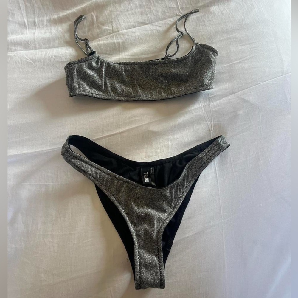 TRIANGL Metallic Black Bikini Top
